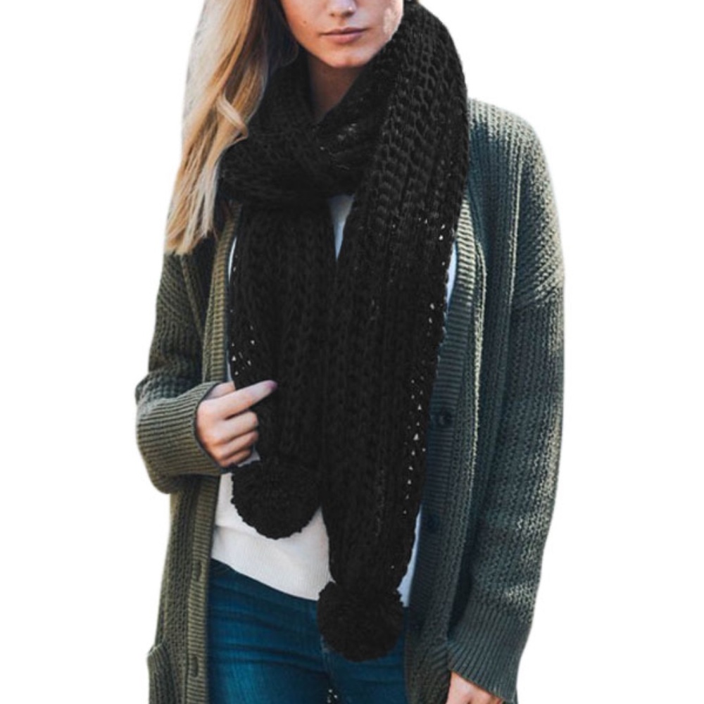 BC Basic Pom Pom Ribbed Knit Scarf